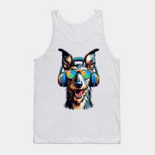 Smiling Scottish Deerhound DJ Revels in Japanese Art Tank Top